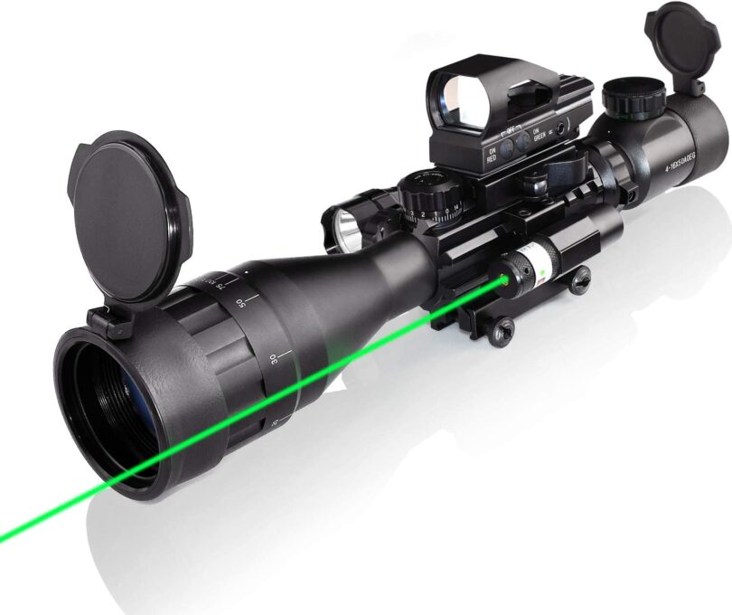 4-16x50AO Rifle Scope Combo Dual Illuminated with Green Laser Sight 4 Holographic Reticle Red Dot for Rail Mount